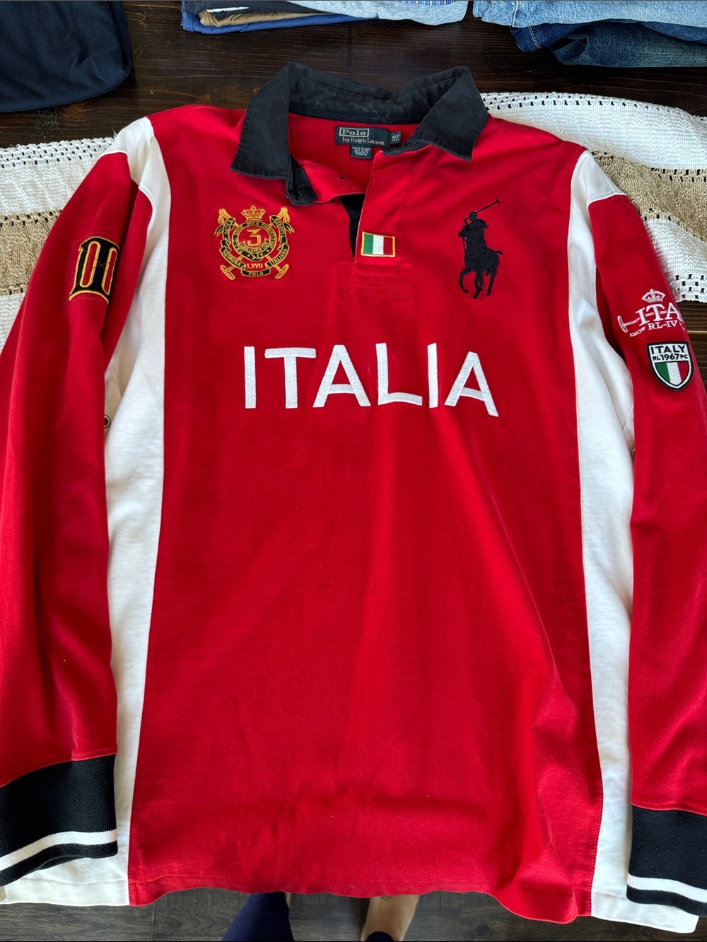Polo by Ralph Lauren Red & White Italia Crest Rugby Shirt